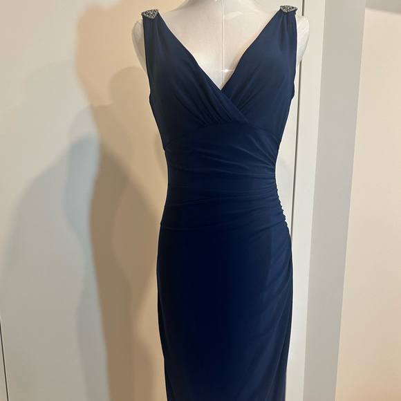 Lauren Ralph Lauren Evening Navy Cocktail Dress Midi Size 2 Elegant Evening - Picture 6 of 11